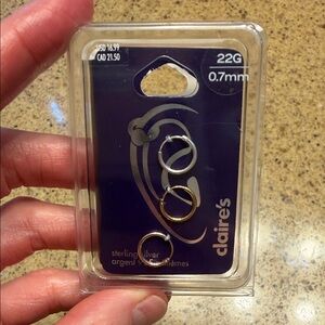 Claire's Sterling Silver Hoop Earrings Trio - Cartilage Piercing 22G